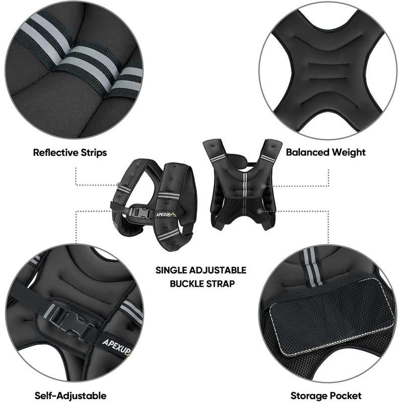 Adjustable Weighted Vest for Men & Women – 5 to 30 lbs with Reflective Stripes – Workout Equipment for Running & Strength Training